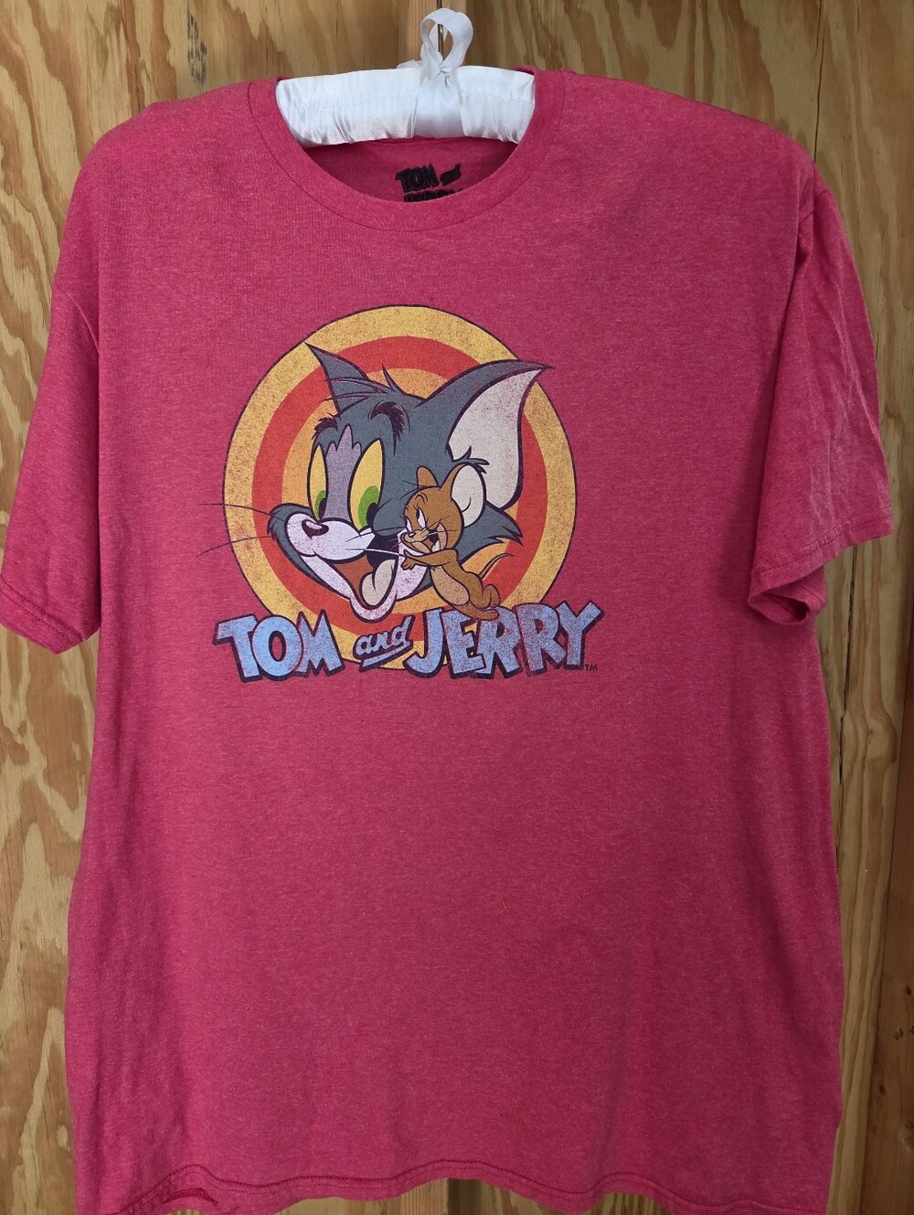 Tom and Jerry Graphic T-Shirt Mens XL Red Heathered Classic Cartoon Crewneck Tee